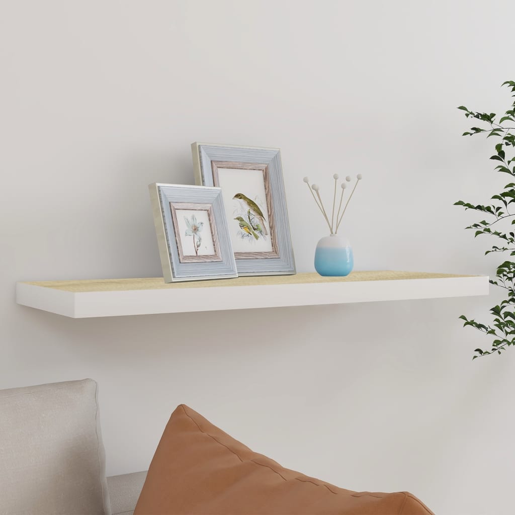 Floating Wall Shelf Oak and White 80x23.5x3.8 cm MDF - Brittle & Co