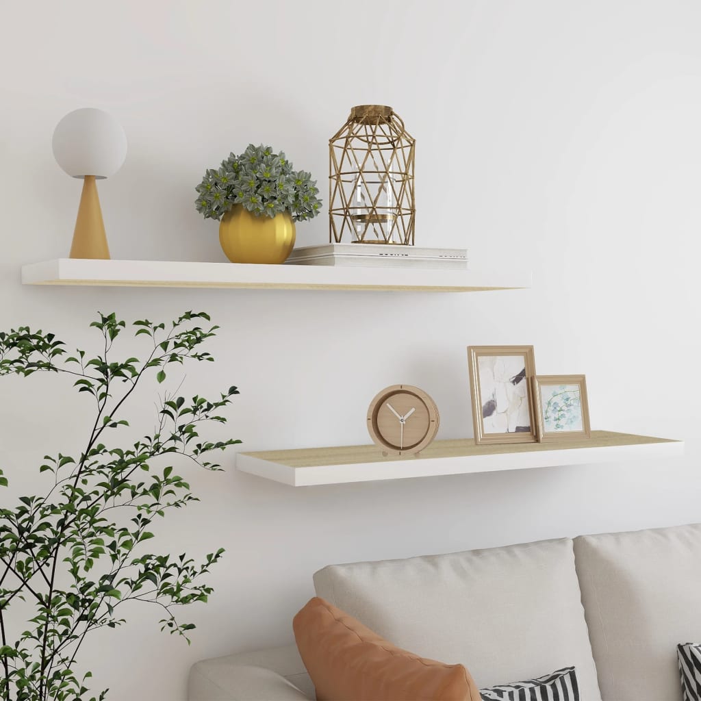 Floating Wall Shelves 2 pcs Oak and White 90x23.5x3.8 cm MDF - Millennium Furniture