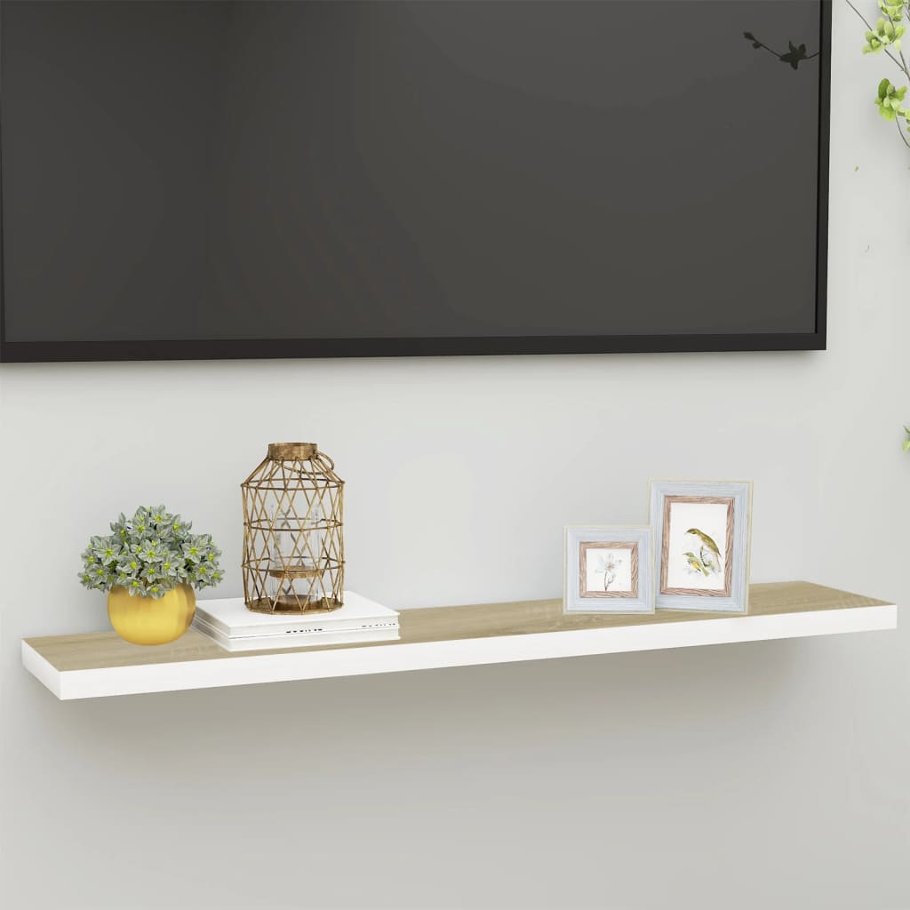 Floating Wall Shelf Oak and White 120x23.5x3.8 cm MDF - Tyrell & Tyrell