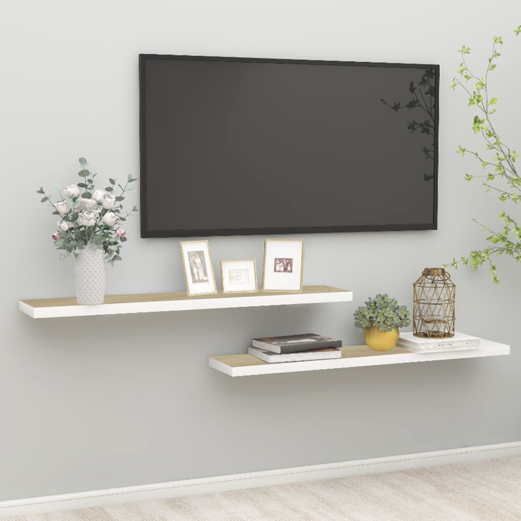 Floating Wall Shelves 2 pcs Oak and White 120x23.5x3.8 cm MDF - Sid & Sam
