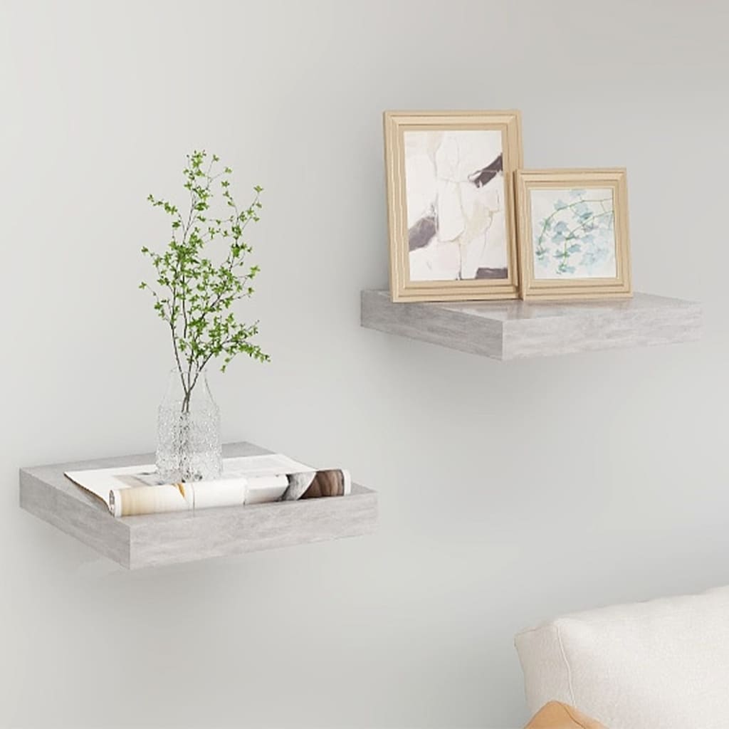 Floating Wall Shelves 2 pcs Concrete Grey 23x23.5x3.8 cm MDF - Casper Homes