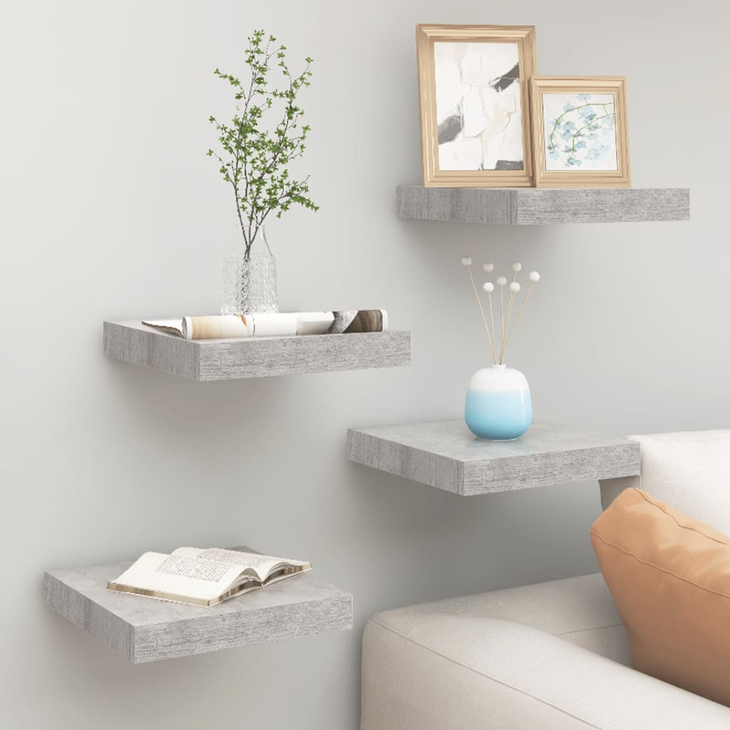 Floating Wall Shelves 4 pcs Concrete Grey 23x23.5x3.8 cm MDF - Sid & Sam