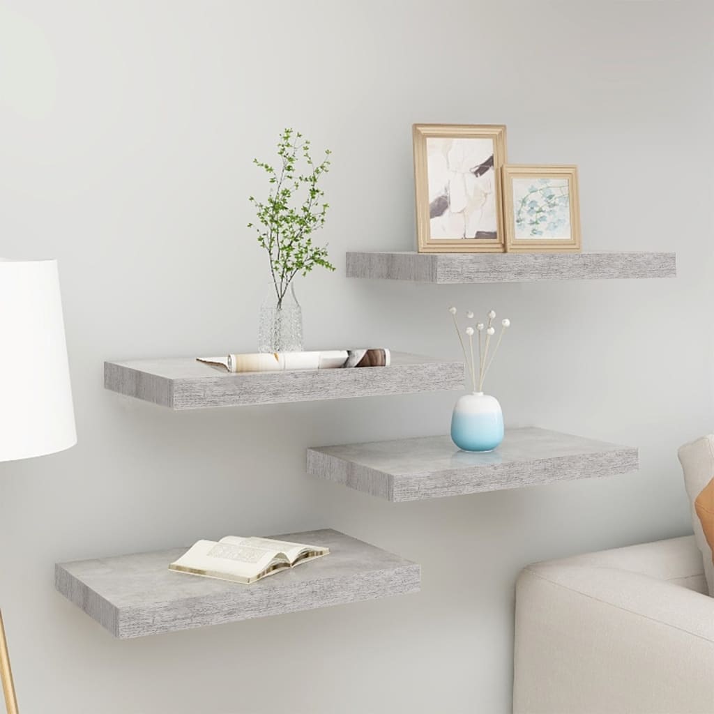Floating Wall Shelves 4 pcs Concrete Grey 40x23x3.8 cm MDF - Decor Base