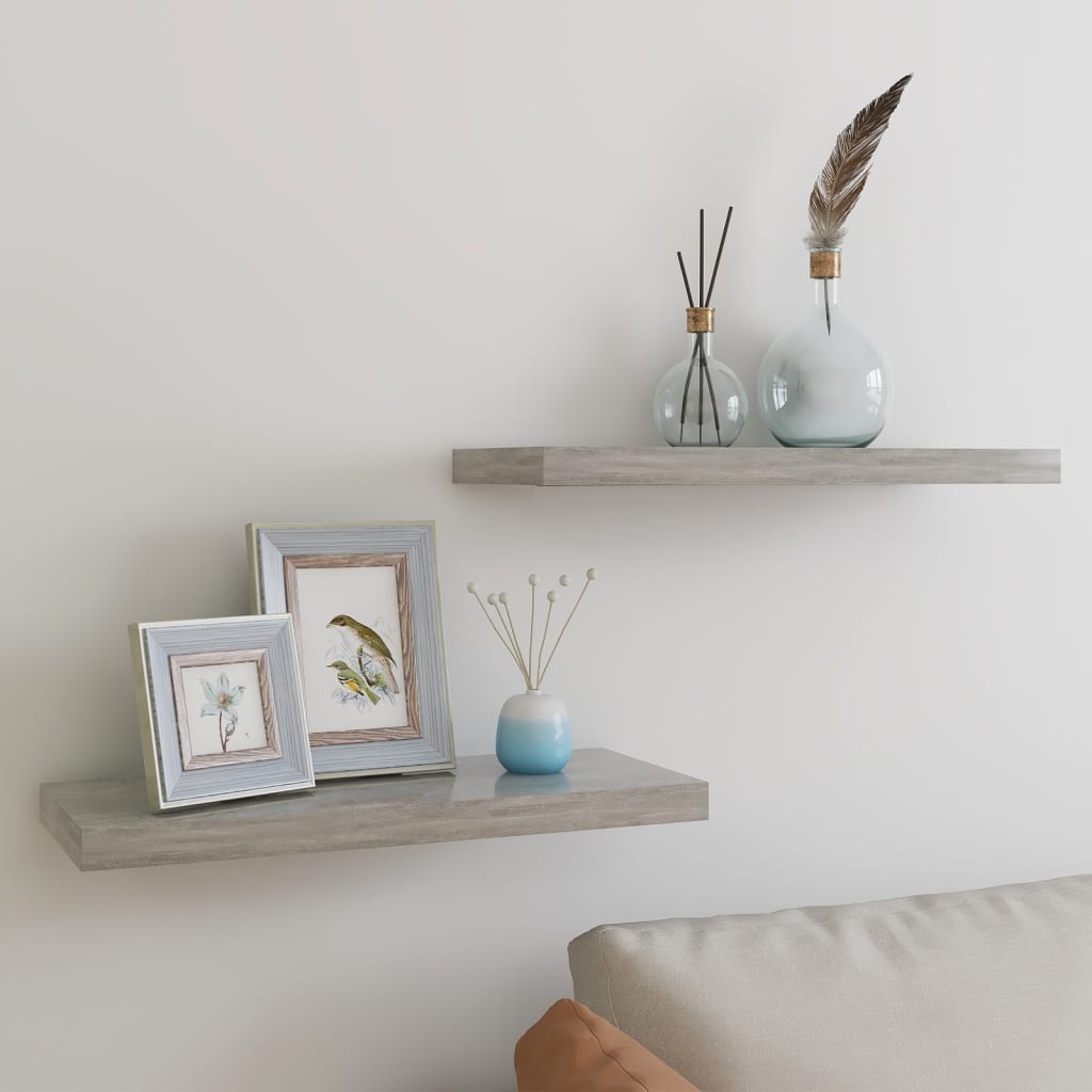 Floating Wall Shelves 2 pcs Concrete Grey 60x23.5x3.8 cm MDF - Decor Base