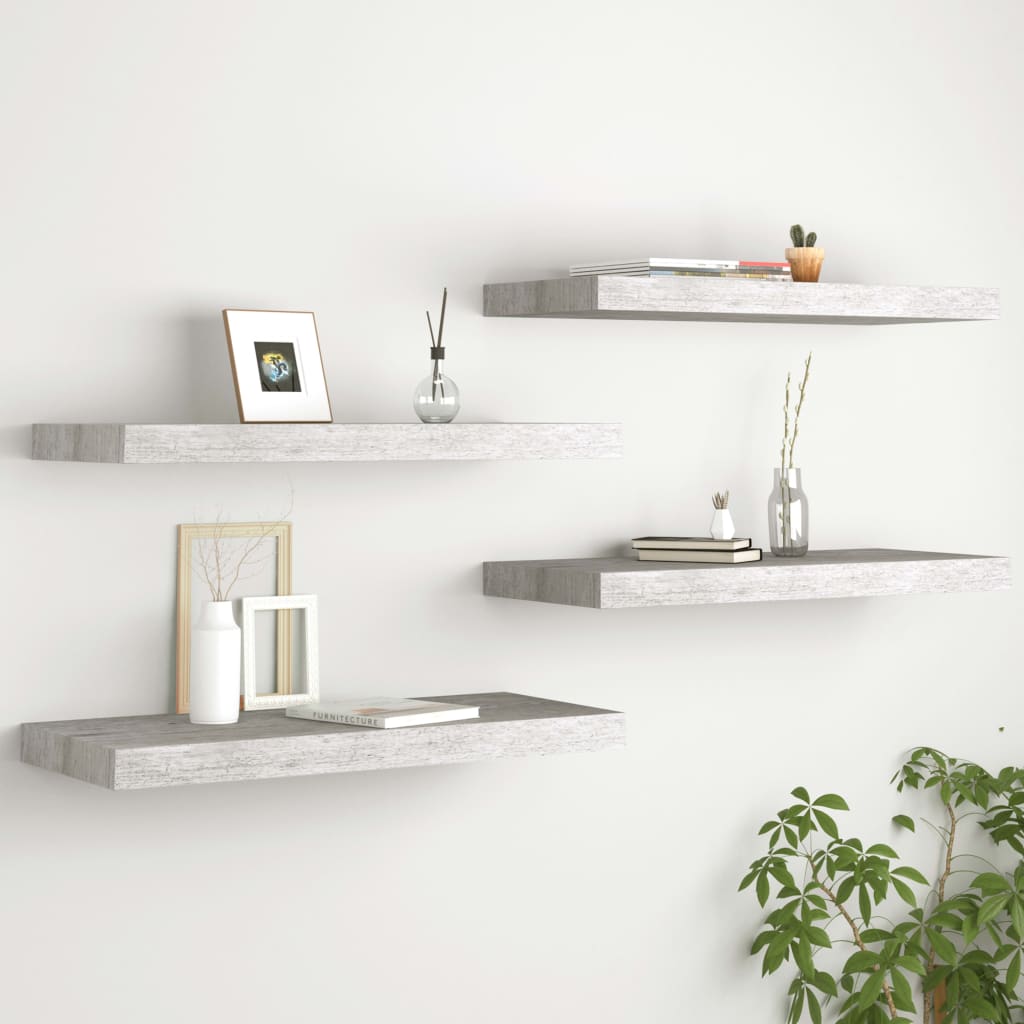 Floating Wall Shelves 4 pcs Concrete Grey 60x23.5x3.8 cm MDF - Unbeatable Bargains