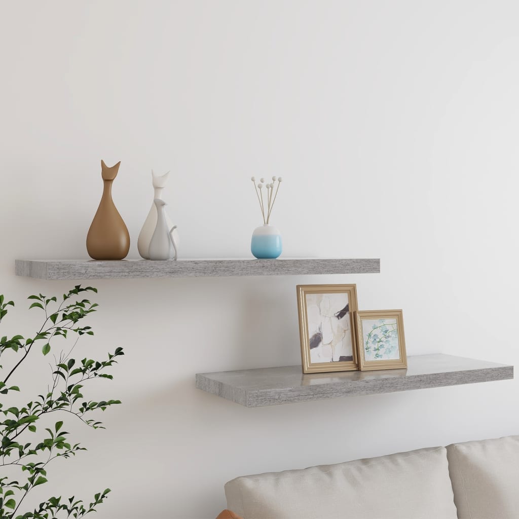 Floating Wall Shelves 2 pcs Concrete Grey 80x23.5x3.8 cm MDF - Brittle & Co