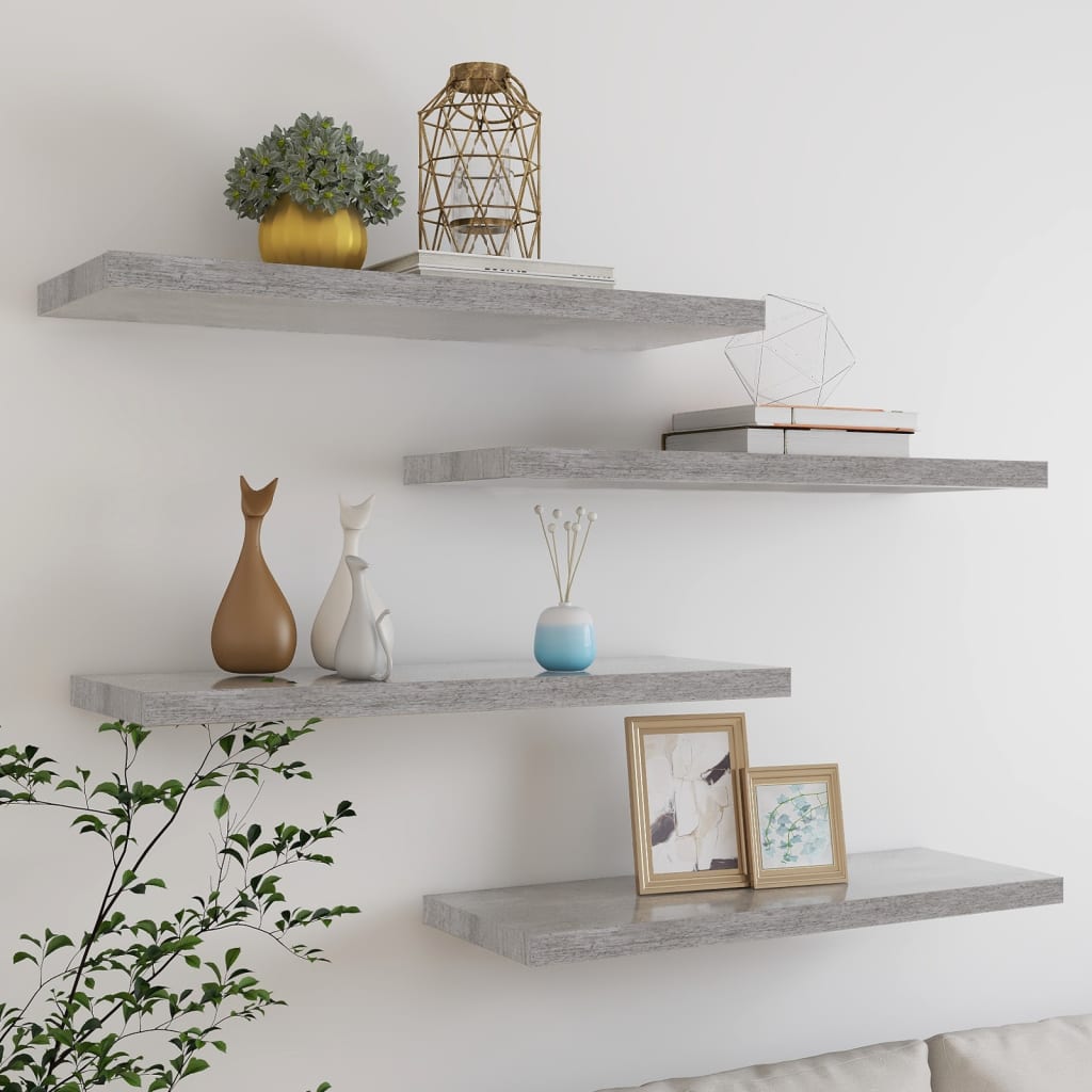 Floating Wall Shelves 4 pcs Concrete Grey 80x23.5x3.8 cm MDF - Unbeatable Bargains
