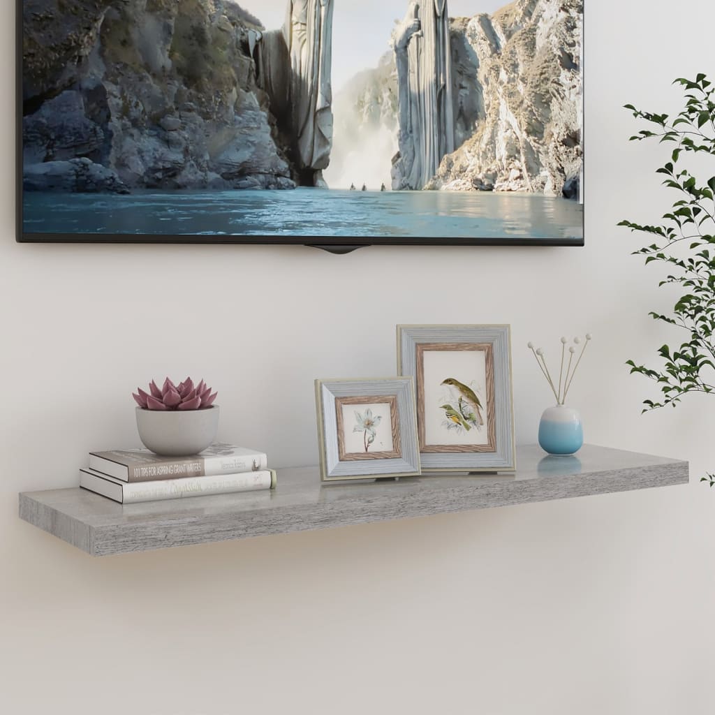 Floating Wall Shelf Concrete Grey 90x23.5x3.8 cm MDF - Decor Base