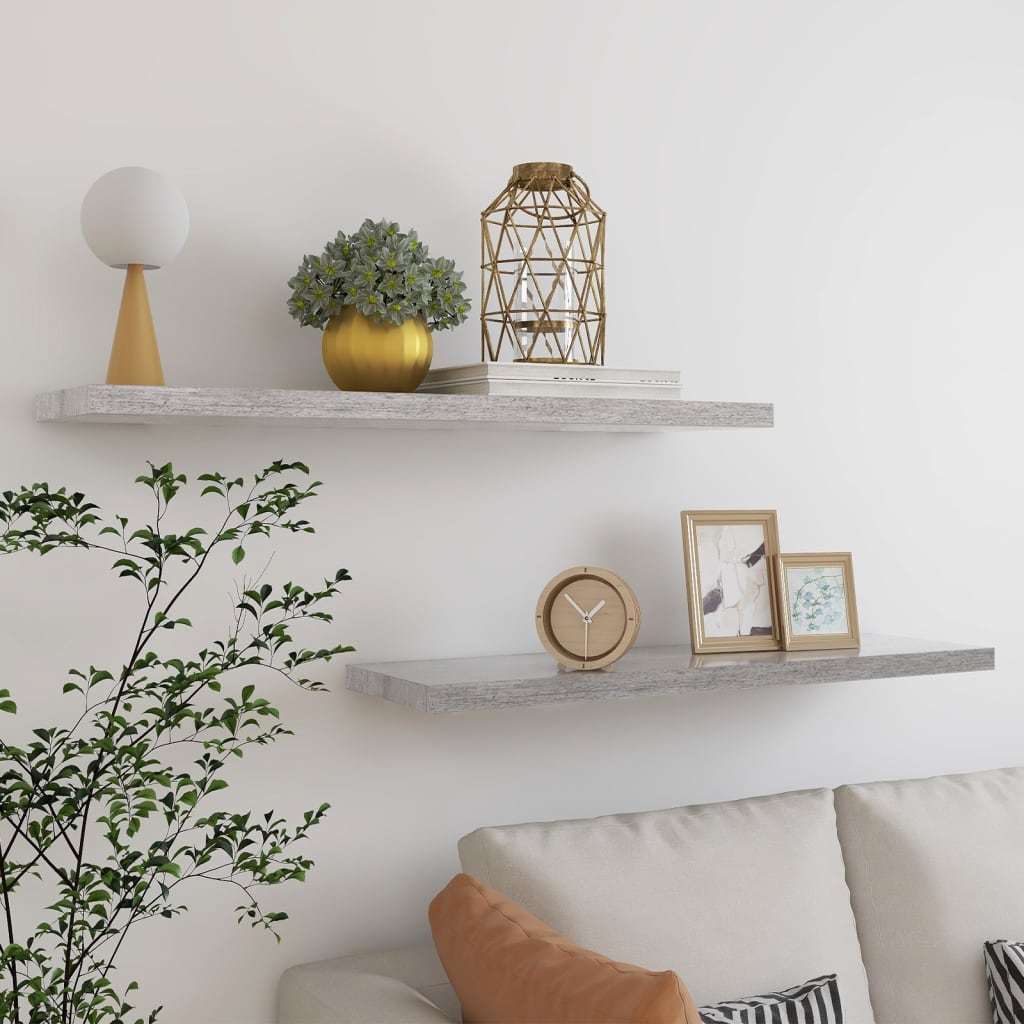 Floating Wall Shelves 2 pcs Concrete Grey 90x23.5x3.8 cm MDF - Casper Homes