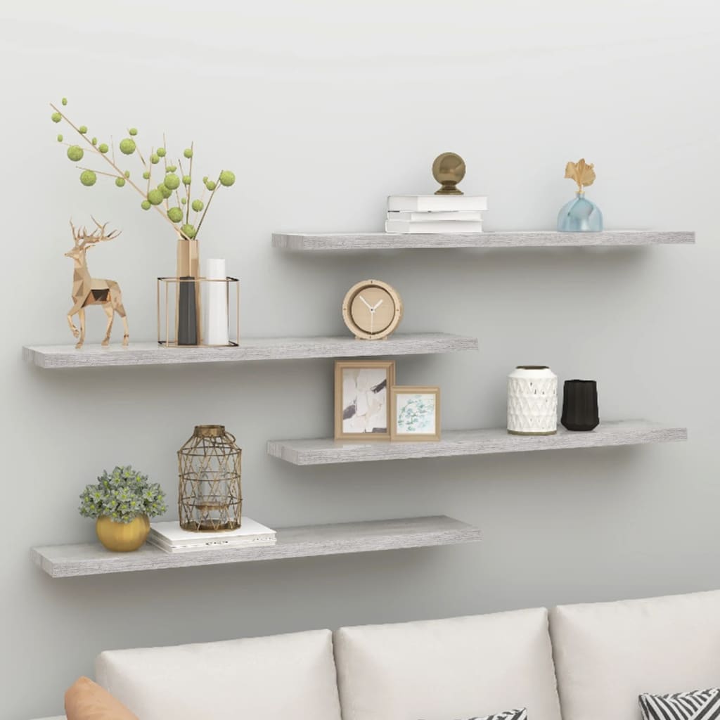 Floating Wall Shelves 4 pcs Concrete Grey 120x23.5x3.8 cm MDF - Tyrell & Tyrell