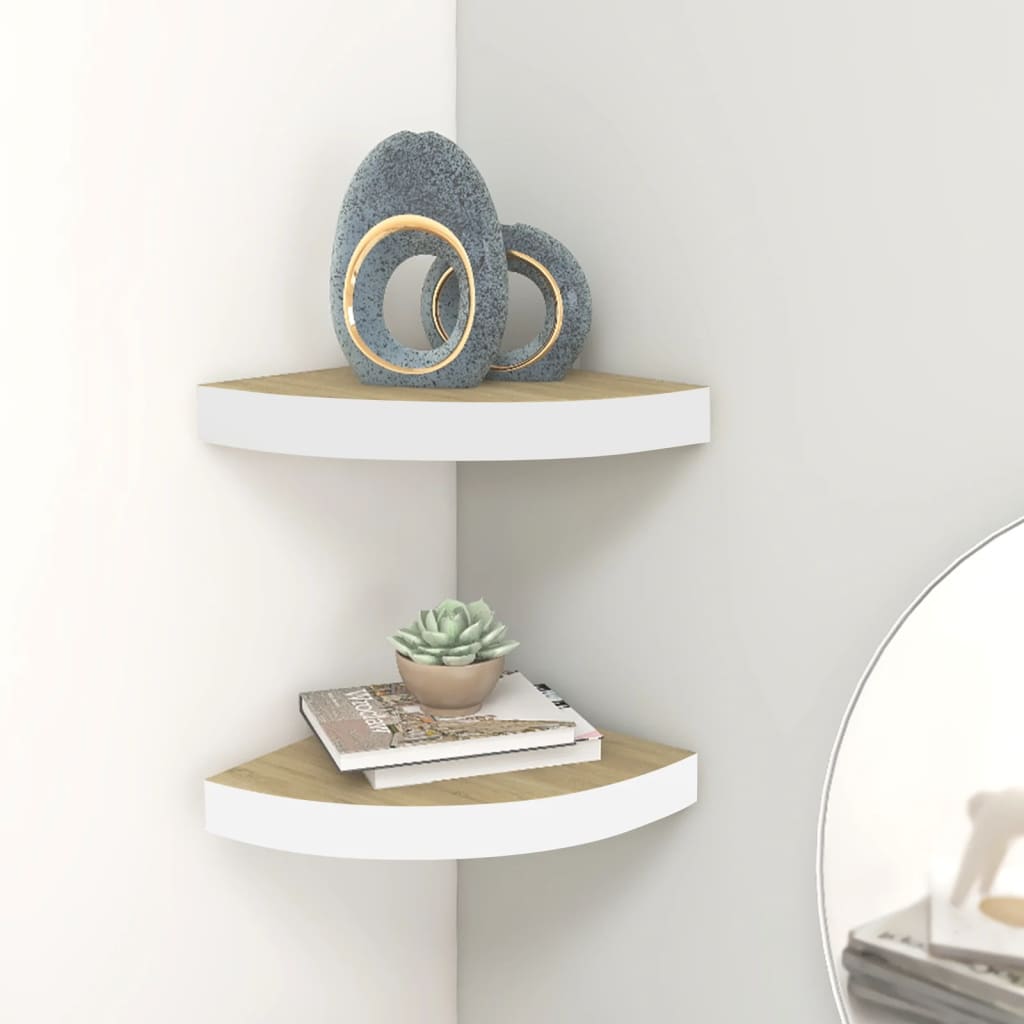 Wall Corner Shelves 2 pcs Oak and White 25x25x3.8 cm MDF - Casper Homes