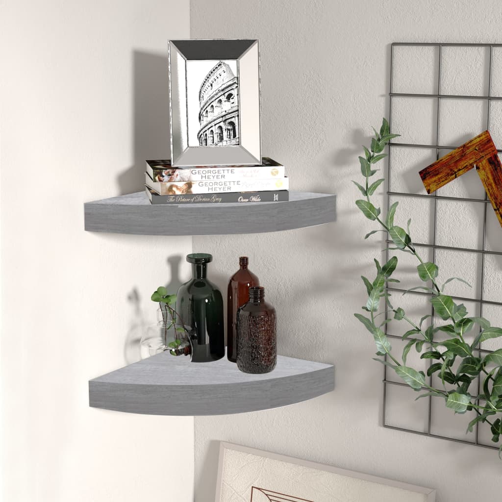 Wall Corner Shelves 2 pcs Concrete Grey 25x25x3.8 cm MDF - Tyrell & Tyrell