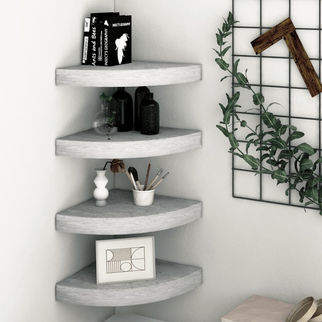 Wall Corner Shelves 4 pcs Concrete Grey 25x25x3.8 cm MDF - Merlin Deals