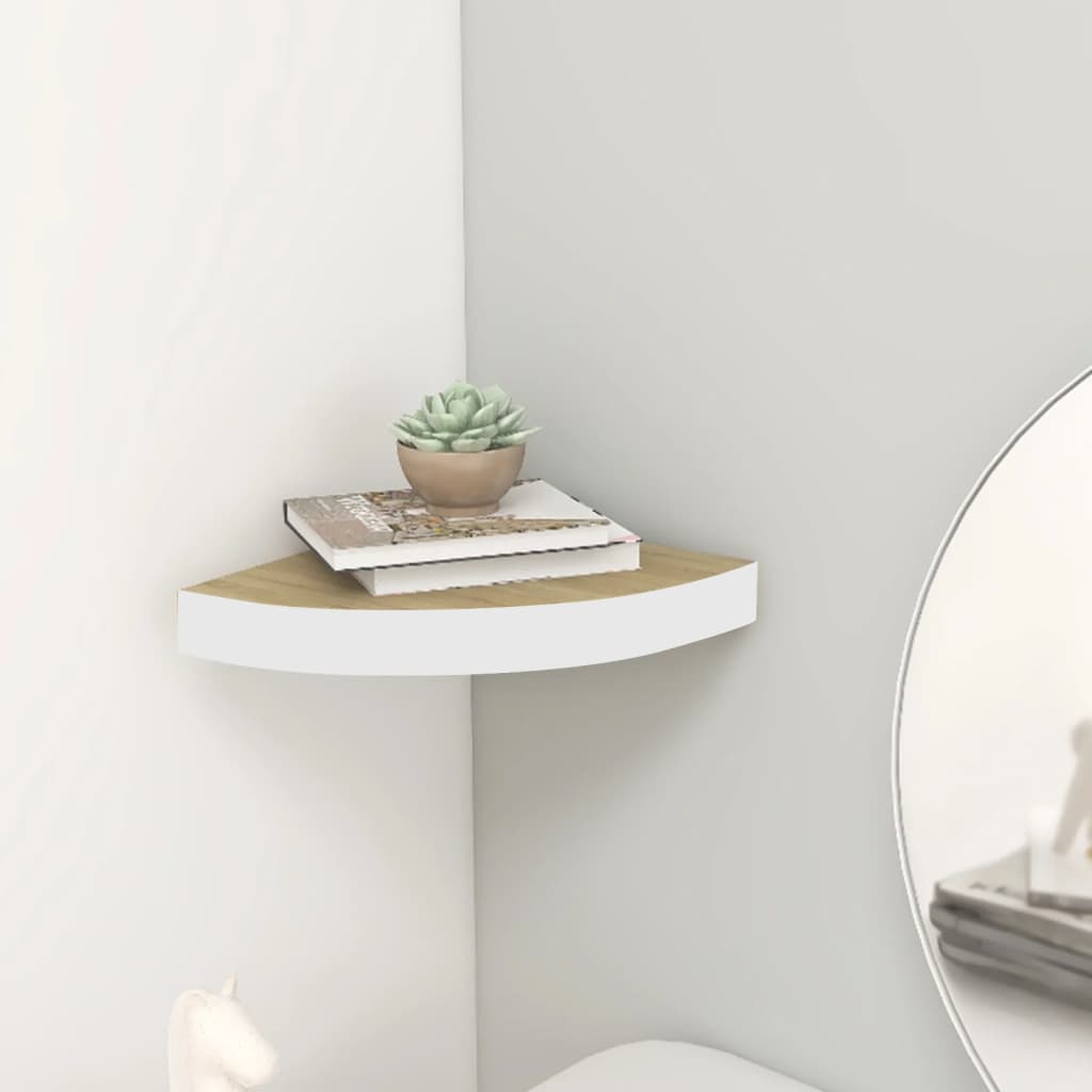Wall Corner Shelf Oak and White 35x35x3.8 cm MDF - Casper Homes