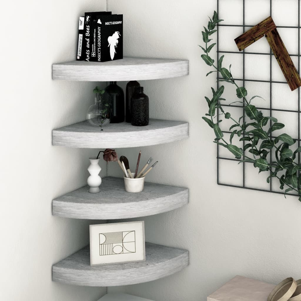 Wall Corner Shelves 4 pcs Concrete Grey 35x35x3.8 cm MDF - Design Hut