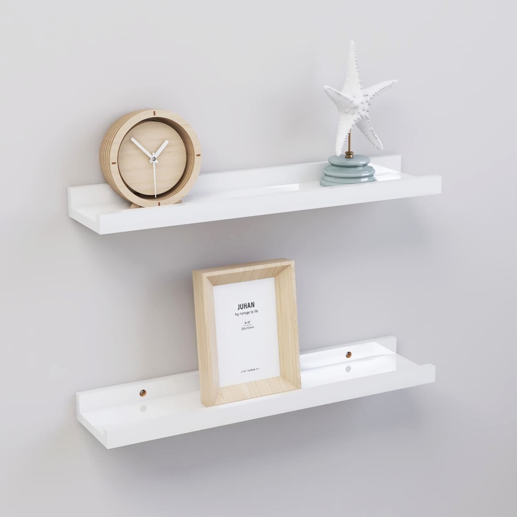 Wall Shelves 2 pcs High Gloss White 40x9x3 cm - Decor Base