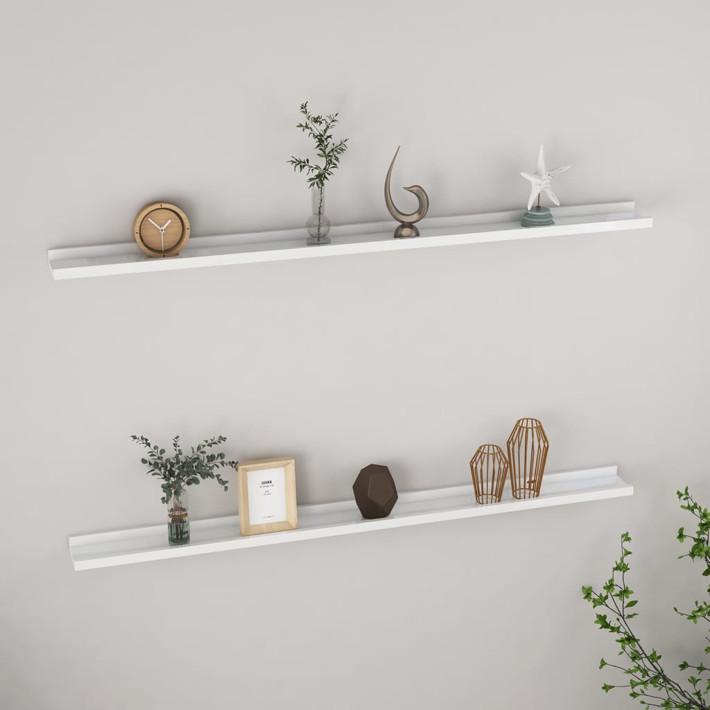 Wall Shelves 2 pcs High Gloss White 115x9x3 cm - Casper Homes