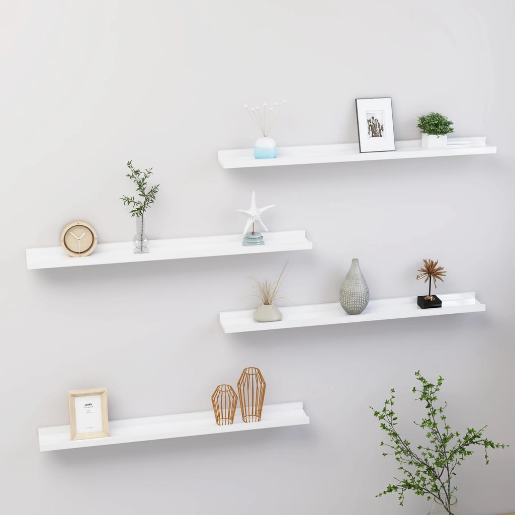 Wall Shelves 4 pcs High Gloss White 80x9x3 cm - Decor Base
