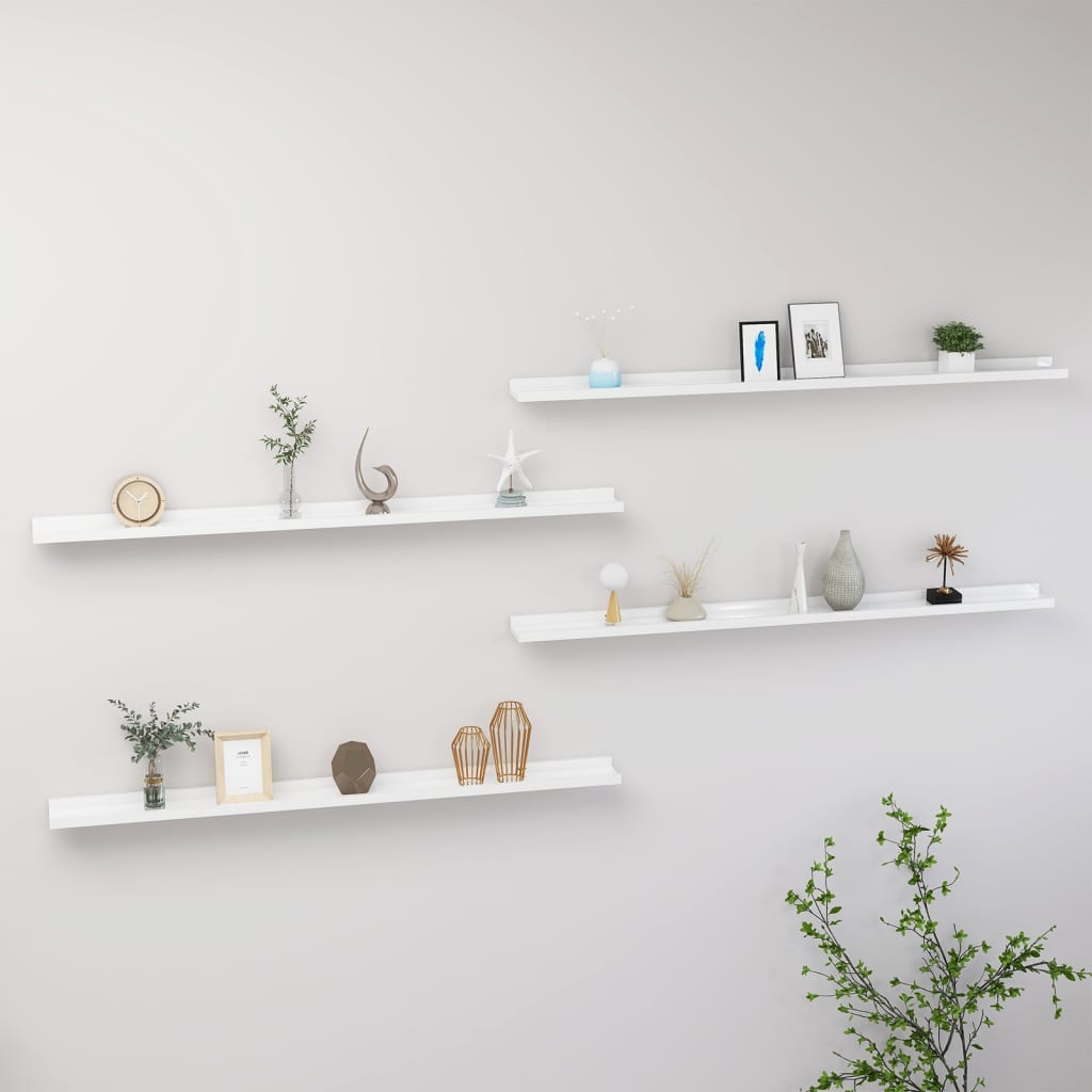 Wall Shelves 4 pcs High Gloss White 115x9x3 cm - The Home Maker
