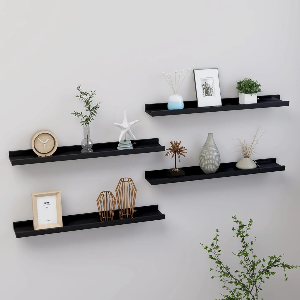 Wall Shelves 4 pcs Black 60x9x3 cm - Merlin Deals