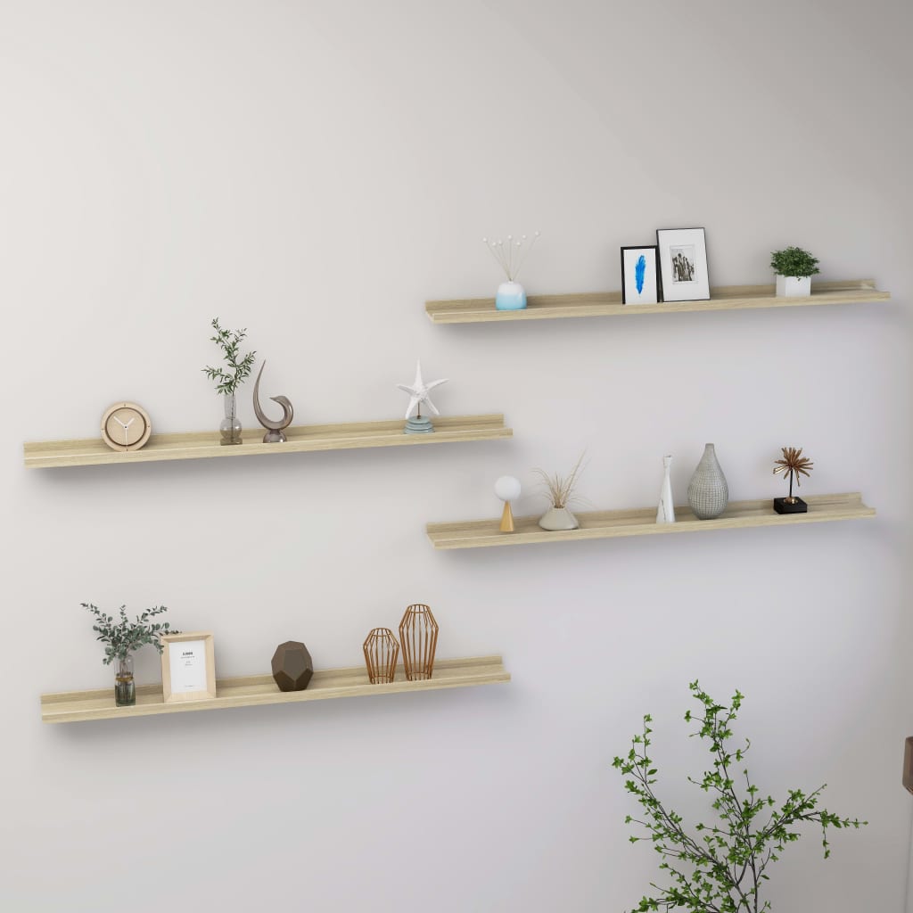 Wall Shelves 4 pcs Sonoma Oak 100x9x3 cm - All Things Good