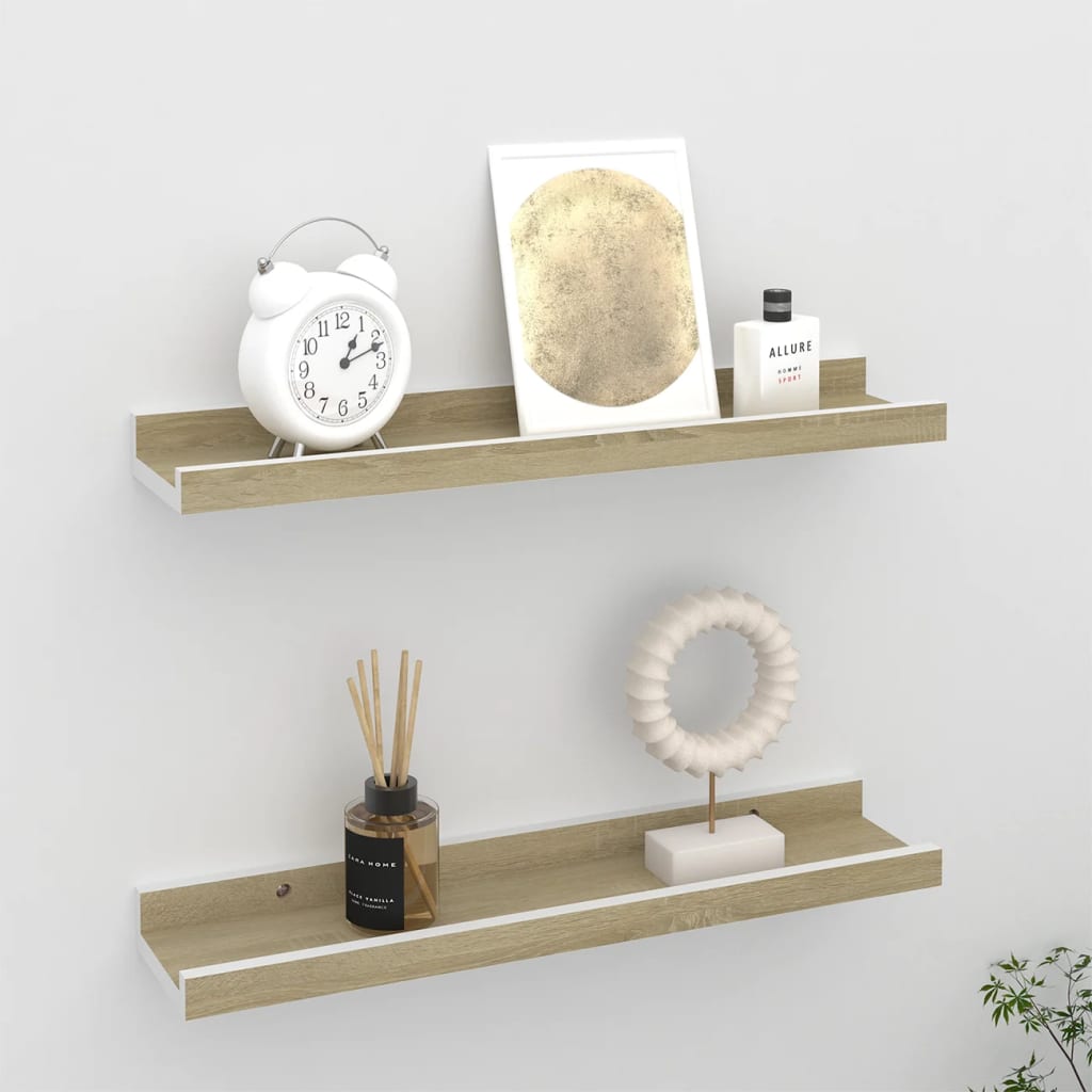 Wall Shelves 2 pcs White and Sonoma Oak 40x9x3 cm - Unbeatable Bargains