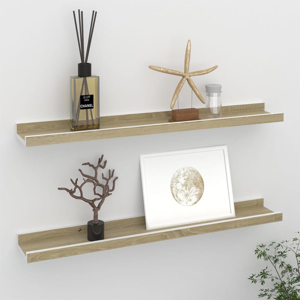 Wall Shelves 2 pcs White and Sonoma Oak 60x9x3 cm - Discount Dealers