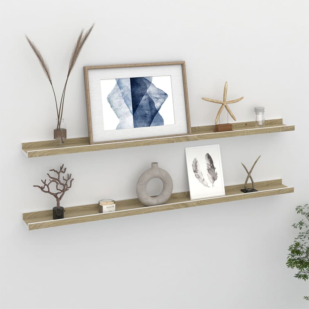 Wall Shelves 2 pcs White and Sonoma Oak 100x9x3 cm - Casper Homes