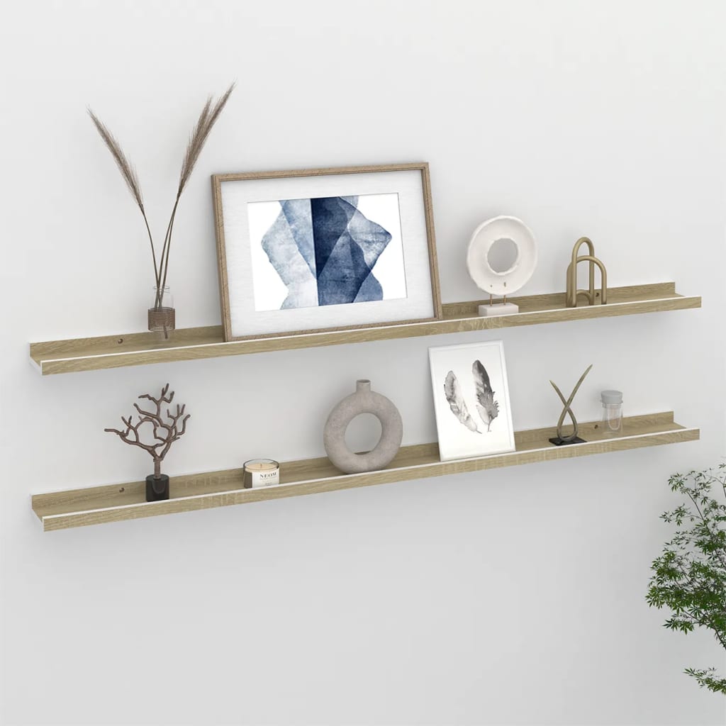 Wall Shelves 2 pcs White and Sonoma Oak 115x9x3 cm - Direct Imports