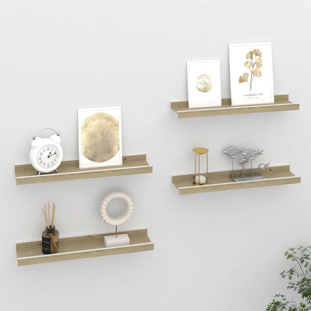 Wall Shelves 4 pcs White and Sonoma Oak 40x9x3 cm - Merlin Deals