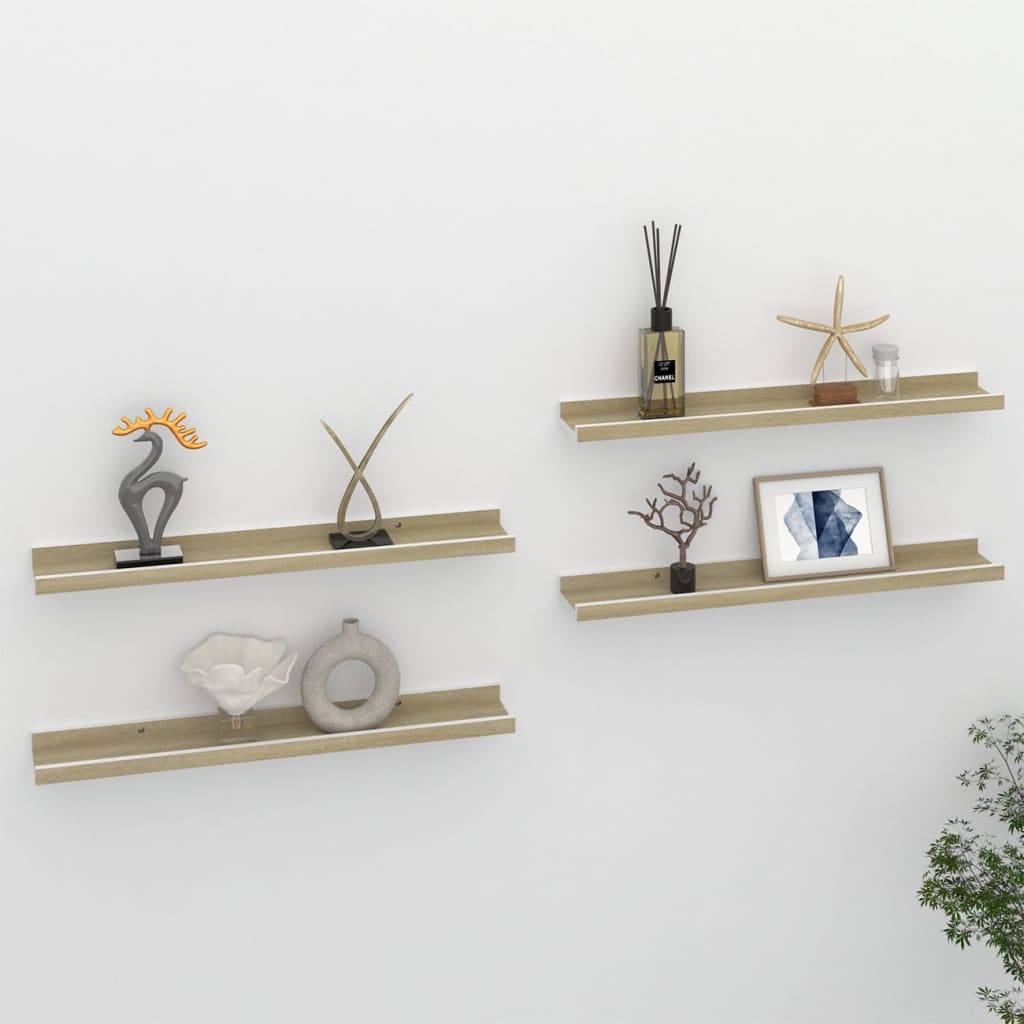 Wall Shelves 4 pcs White and Sonoma Oak 60x9x3 cm - The Home Maker