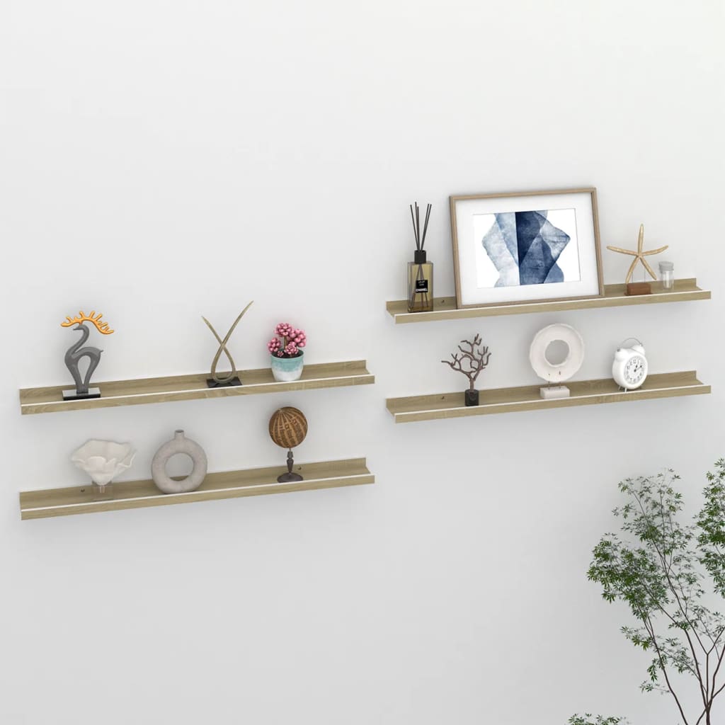 Wall Shelves 4 pcs White and Sonoma Oak 80x9x3 cm - Sid & Sam