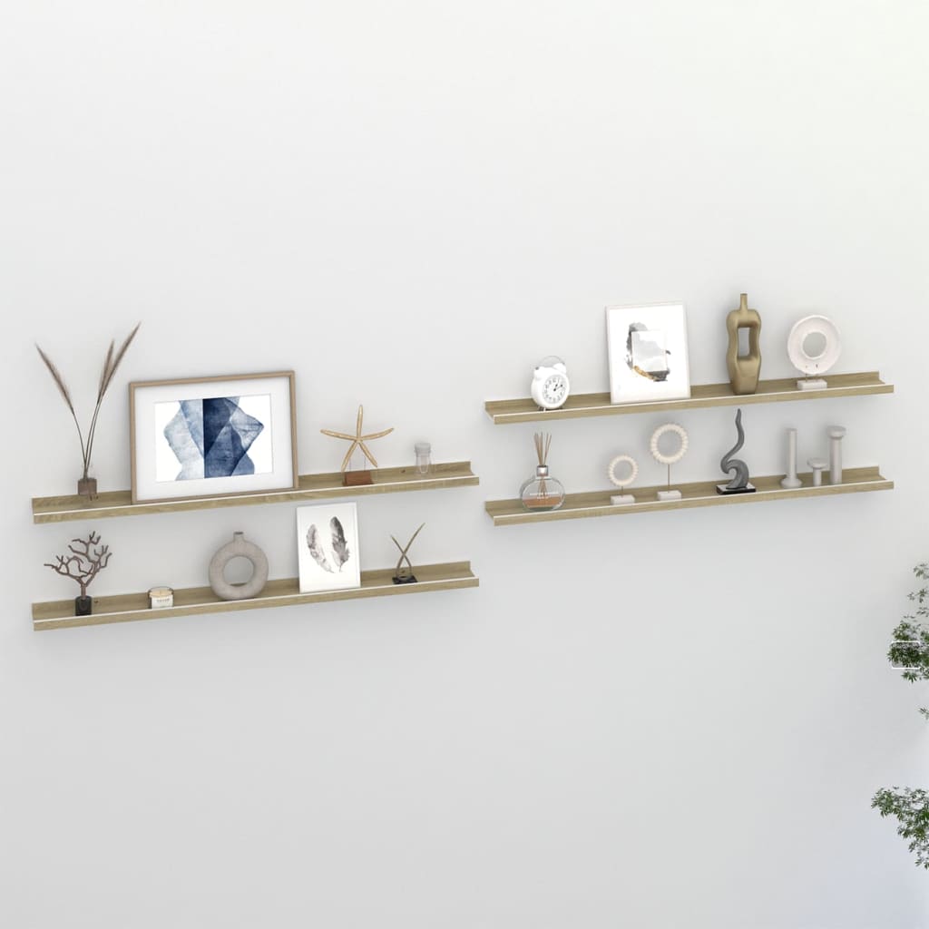 Wall Shelves 4 pcs White and Sonoma Oak 100x9x3 cm - Decor Base