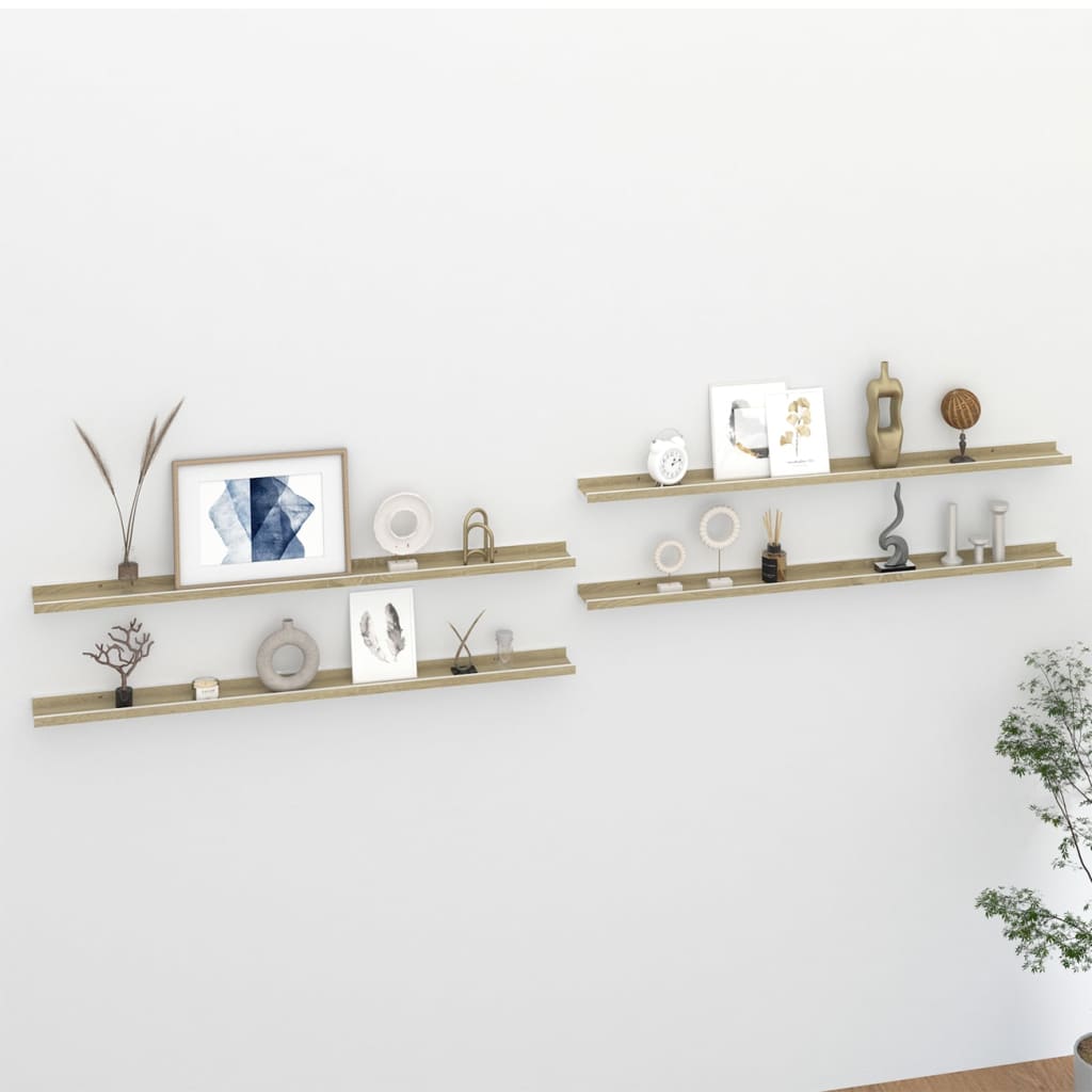 Wall Shelves 4 pcs White and Sonoma Oak 115x9x3 cm - R and M Furniture