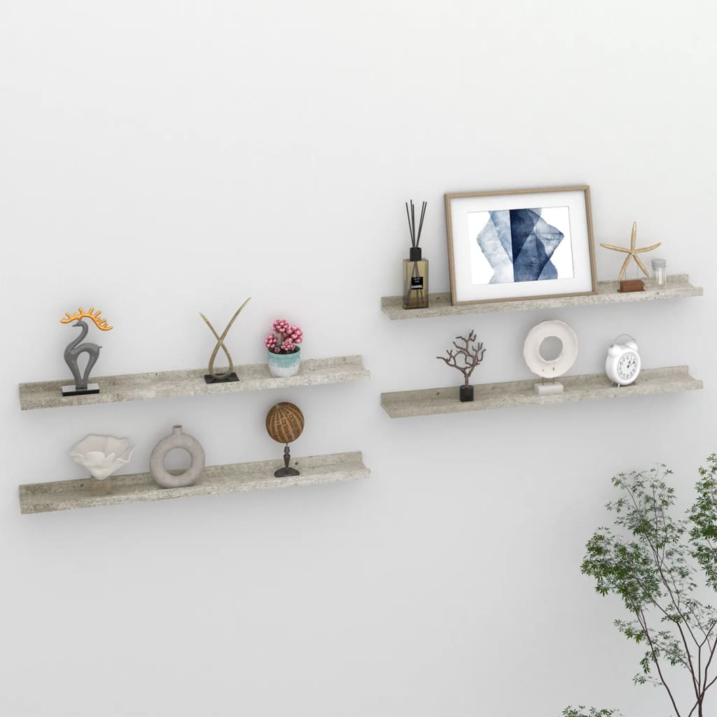 Wall Shelves 4 pcs Concrete Grey 80x9x3 cm - Decor Base