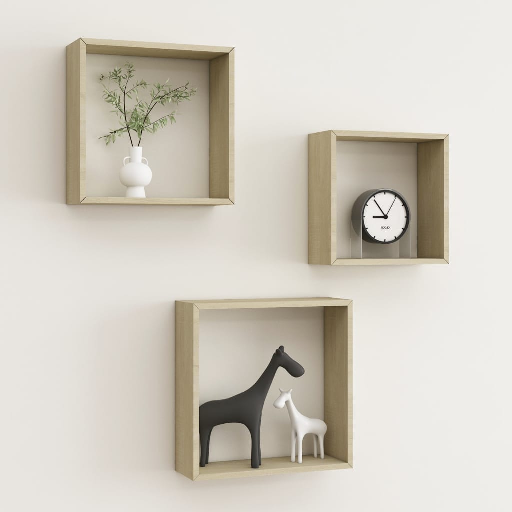 Wall Cube Shelves 3 pcs Sonoma Oak - Brittle & Co