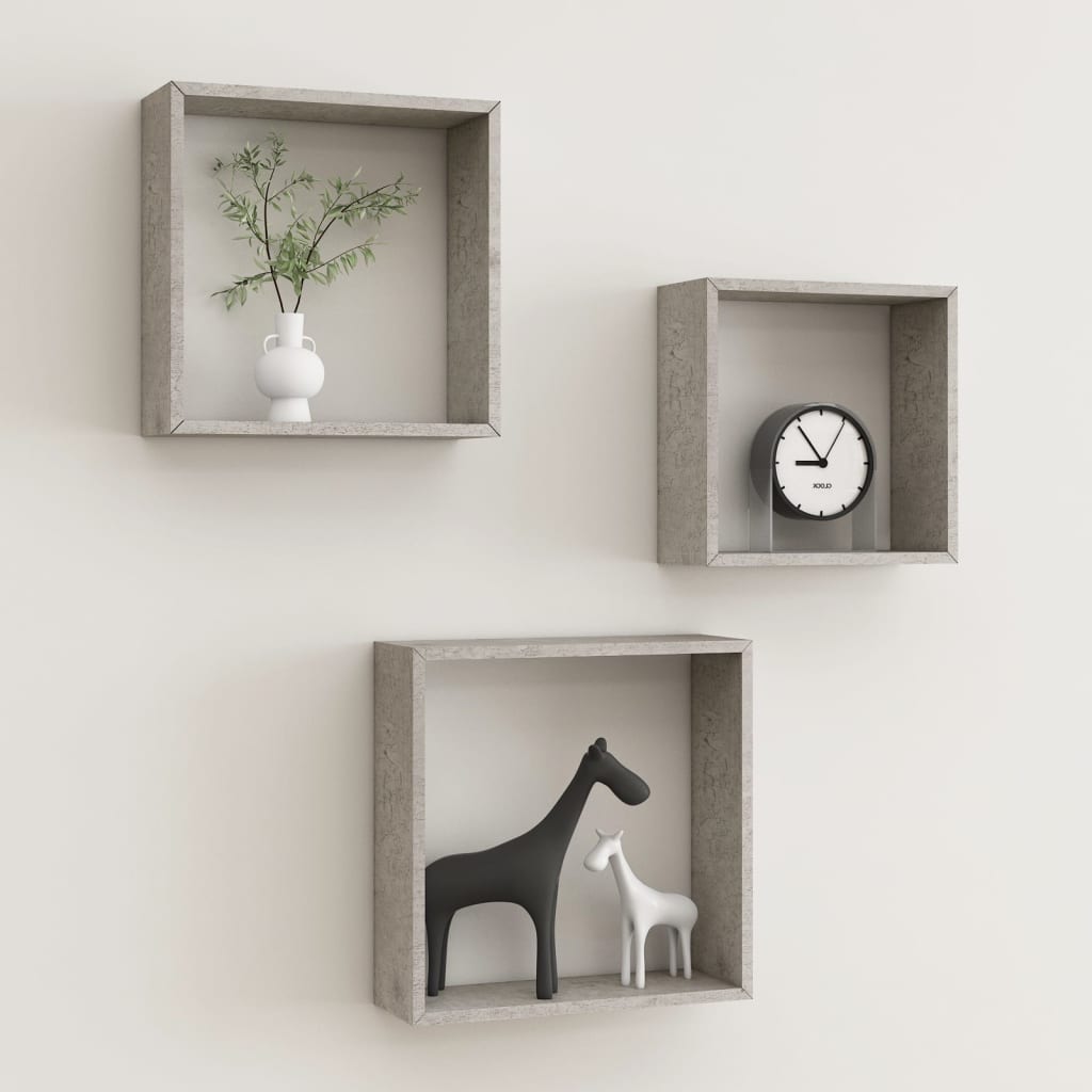 Wall Cube Shelves 3 pcs Concrete Grey - Direct Imports