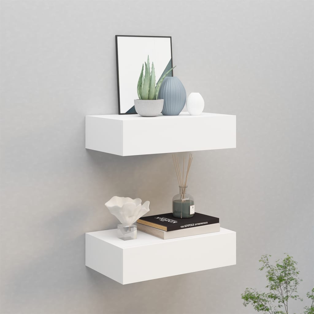 Wall-mounted Drawer Shelves 2 pcs White 40x23.5x10 cm MDF - Unbeatable Bargains