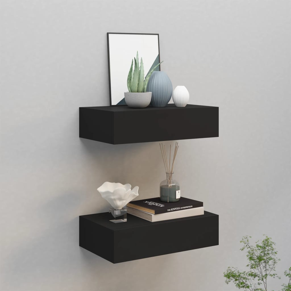 Wall-mounted Drawer Shelves 2 pcs Black 40x23.5x10cm MDF - Style and Chic