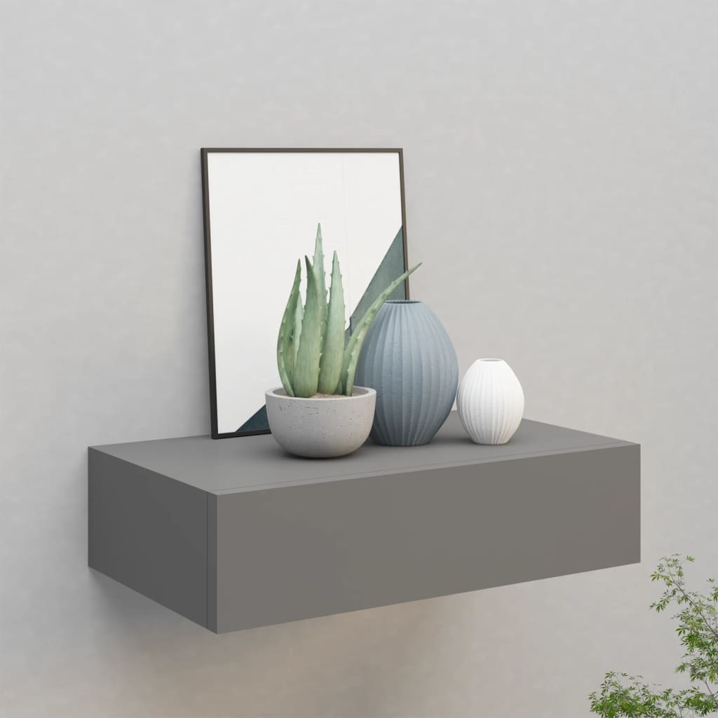 Wall-mounted Drawer Shelf Grey 40x23.5x10cm MDF - All Things Good
