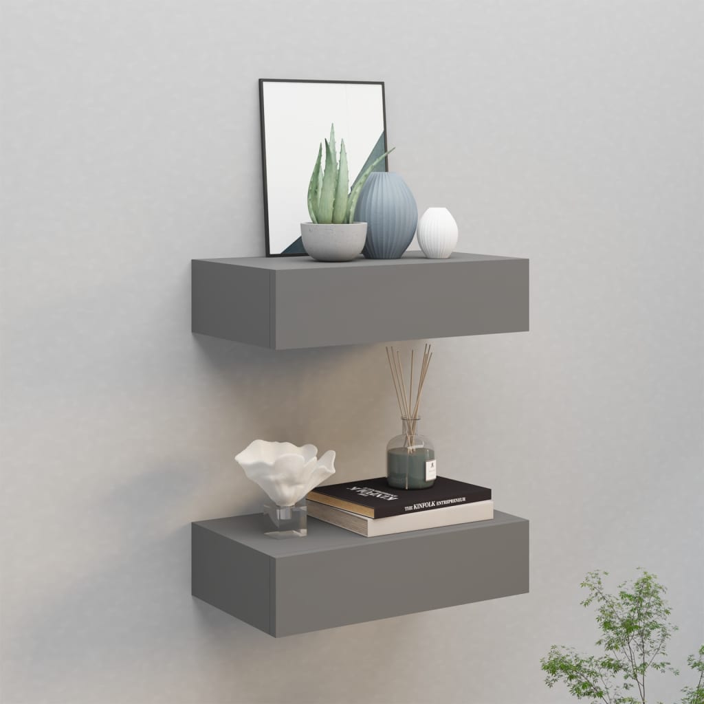 Wall-mounted Drawer Shelves 2 pcs Grey 40x23.5x10cm MDF - Discount Dealers