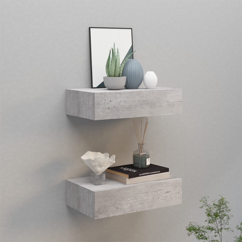 Wall Drawer Shelves 2 pcs Concrete Grey 40x23.5x10cm MDF - Discount Dealers