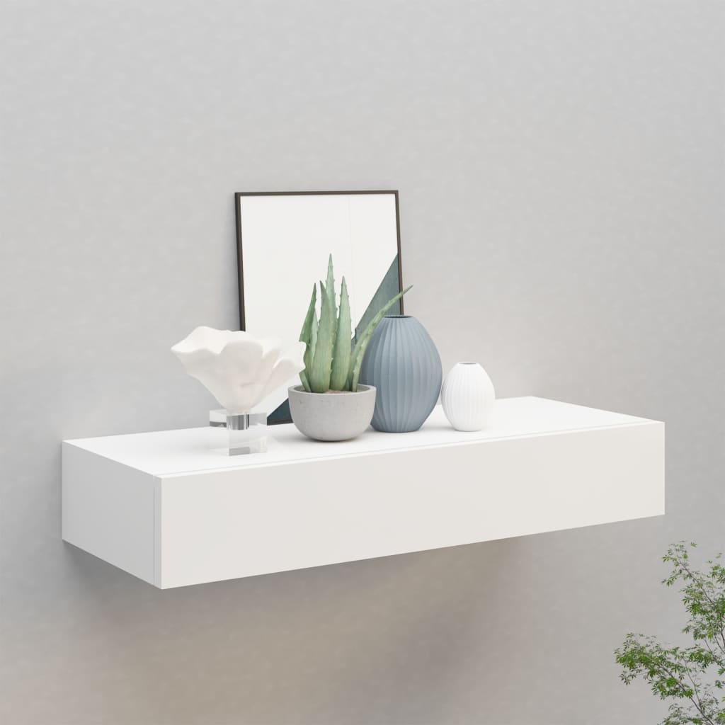 Wall-mounted Drawer Shelf White 60x23.5x10 cm MDF - Decor Base
