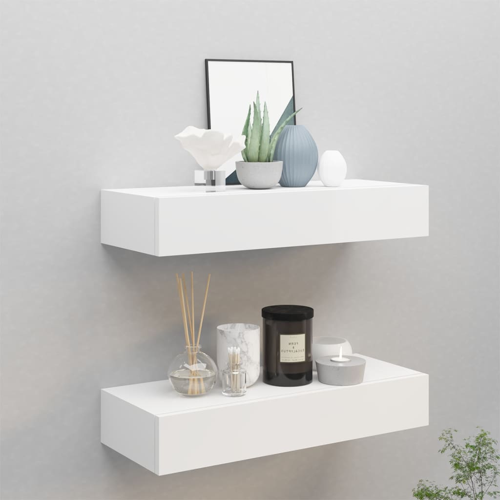Wall-mounted Drawer Shelves 2 pcs White 60x23.5x10cm MDF - Merkel Designers