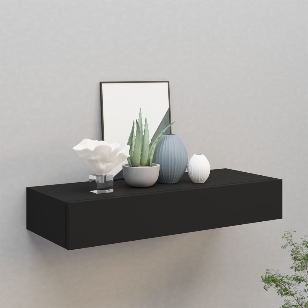 Wall-mounted Drawer Shelf Black 60x23.5x10cm MDF - Tyrell & Tyrell