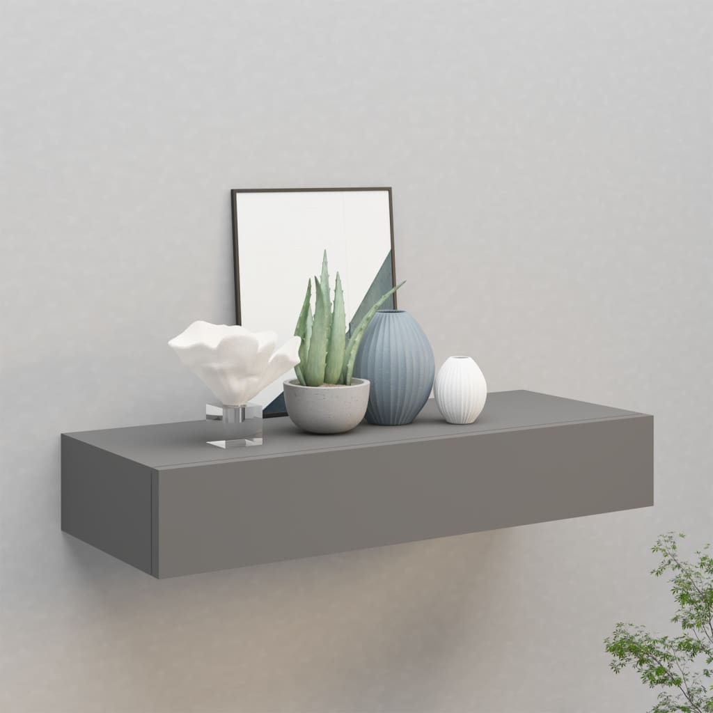 Wall-mounted Drawer Shelf Grey 60x23.5x10cm MDF - Design Hut