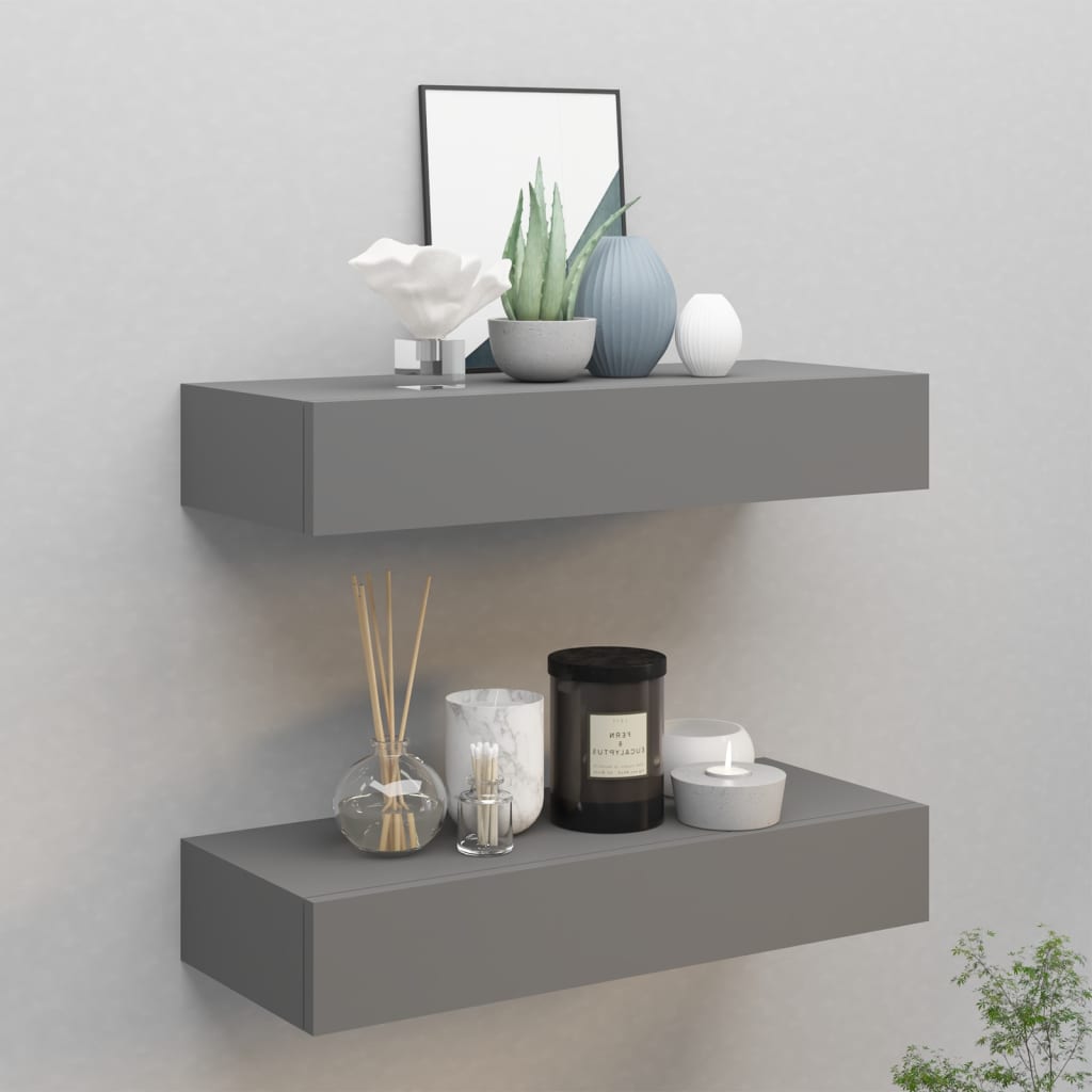 Wall-mounted Drawer Shelves 2 pcs Grey 60x23.5x10cm MDF - Tyrell & Tyrell
