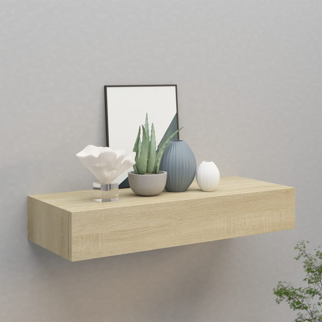Wall-mounted Drawer Shelf Oak 60x23.5x10cm MDF - Unbeatable Bargains