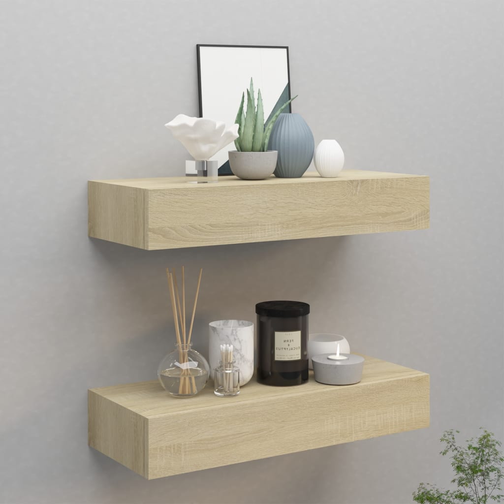 Wall-mounted Drawer Shelves 2 pcs Oak 60x23.5x10cm MDF - Decor Base