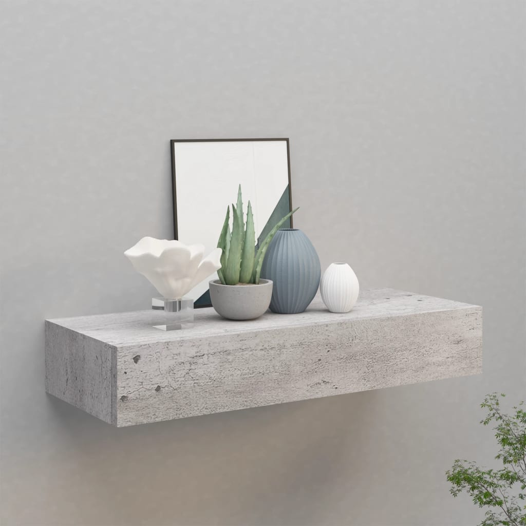 Wall-mounted Drawer Shelf Concrete Grey 60x23.5x10cm MDF - Design Hut